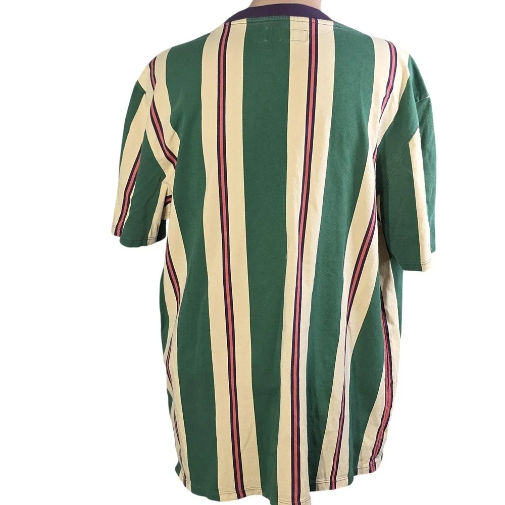 Guess‎ Originals Striped T Shirt Men's Medium Green Cream Purple Logo Casual 90s - Picture 3 of 10
